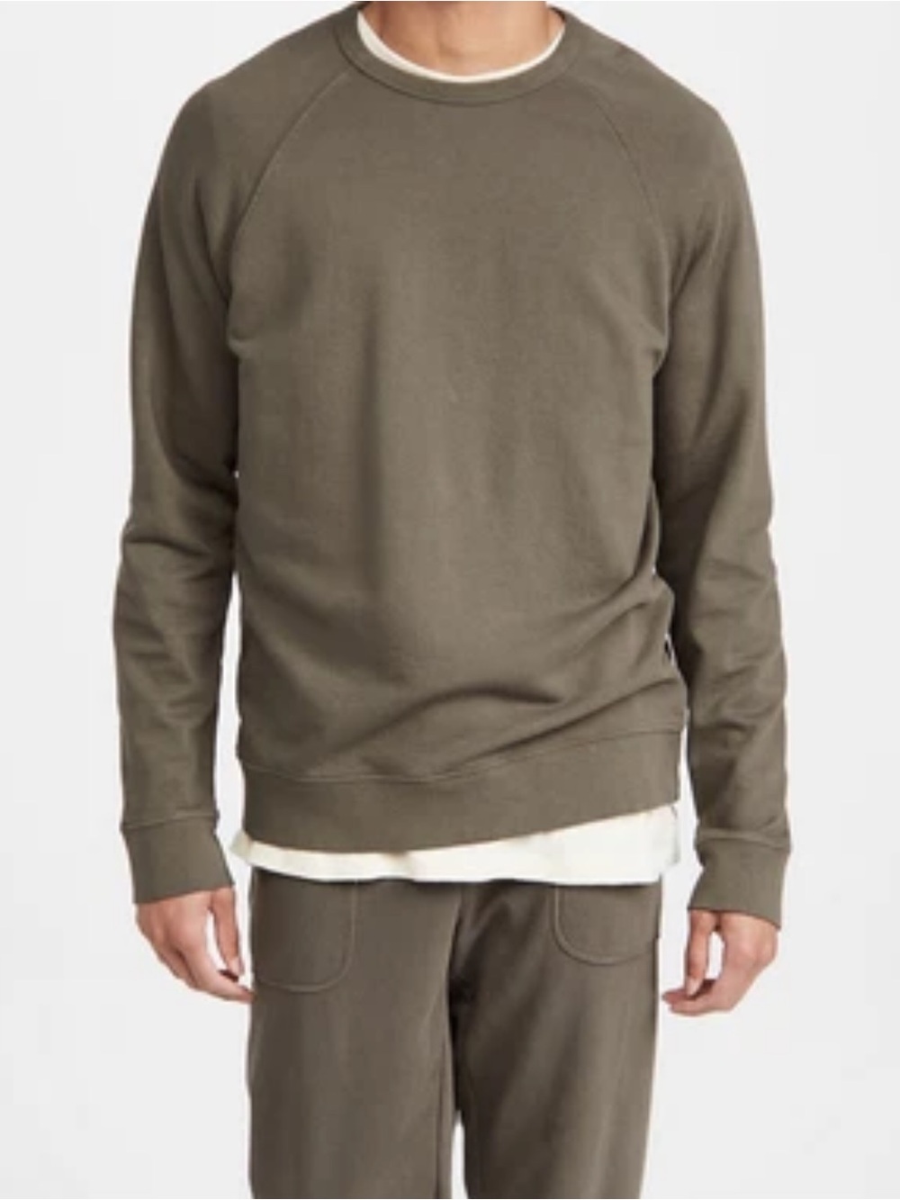 Vince Men's Long Sleeve Garment Dye Crew Sweatshirt Cotton Green size M